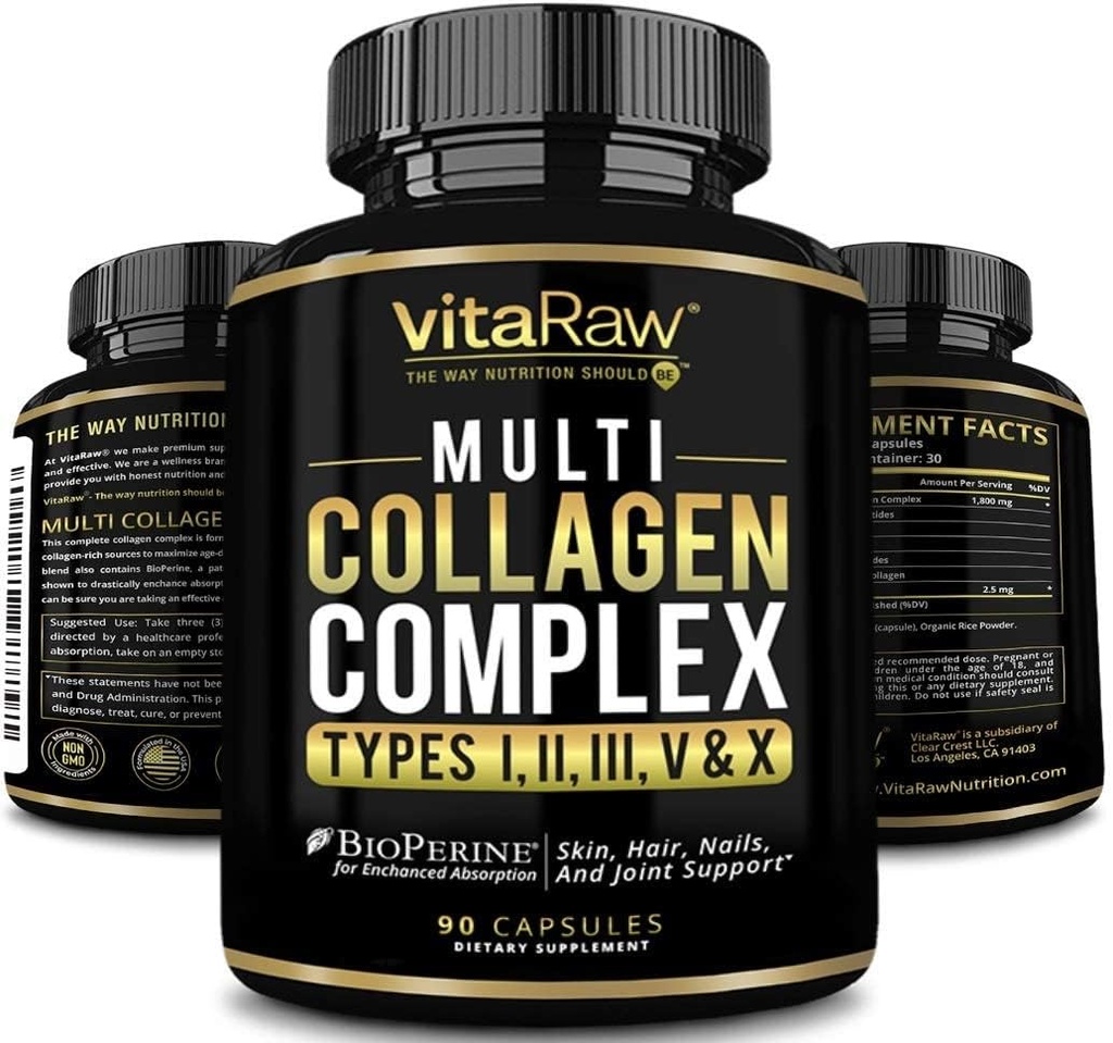Collagen Pills 1800 mg - Multi Collagen Supplements (Types I, II, III, V &amp; X) Grass Fed Non GMO Collagen Peptides Pills for Hair, Skin and Joints - Hydrolyzed Collagen Protein Powder