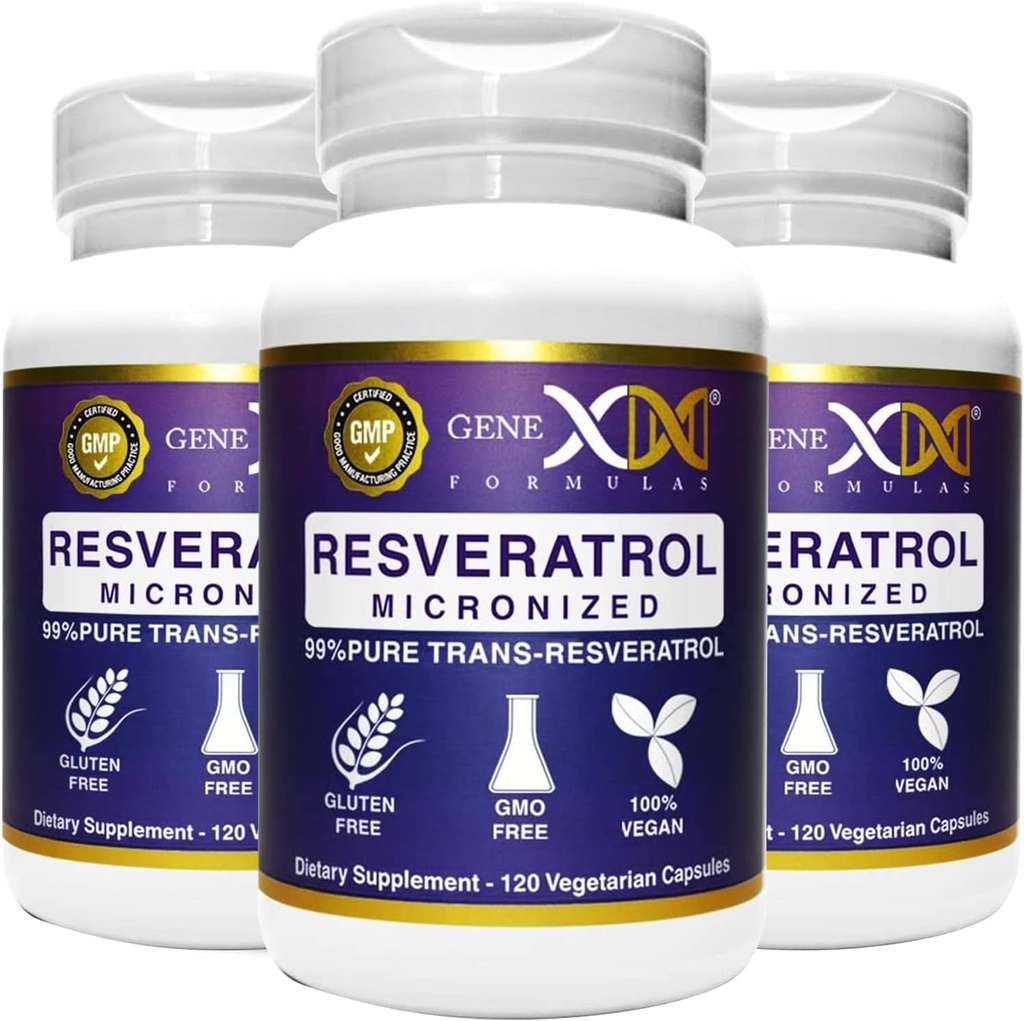 Genex Fórmulas 99% Micronized Trans-Resveratrol with BioPerine for Absorption 1000mg ← Pure Organic Pharmaceutical Grade Trans-Resveratrol Capsules for Healthy Aging, 120 Capsules (3)