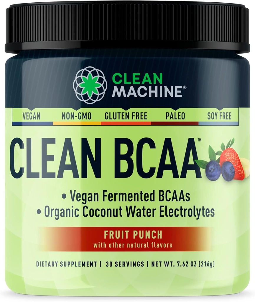BCAA Limpia - 2:1 Alimentos Fuentes BCAAs Powder &amp; Coconut Water Electrolytes Recuperación & Amino Energy Suplemento - Premio Ganando Aminoácidos Vegan Suplemento - 30 Servimientos (30, Fruit Punch)