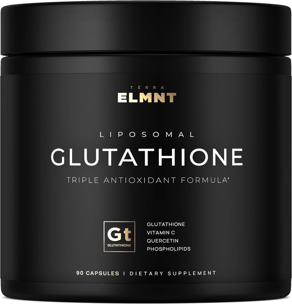ELMNT 2150mg Super Liposomal Glutathione Suplemento w. Vitamina C, Quercetina & Pure L Glutathione 2000mg Triple Action Formula Glutathione Liposomal Suplemento w. Phospholipid Layer - 90 Pills, Non-GMO