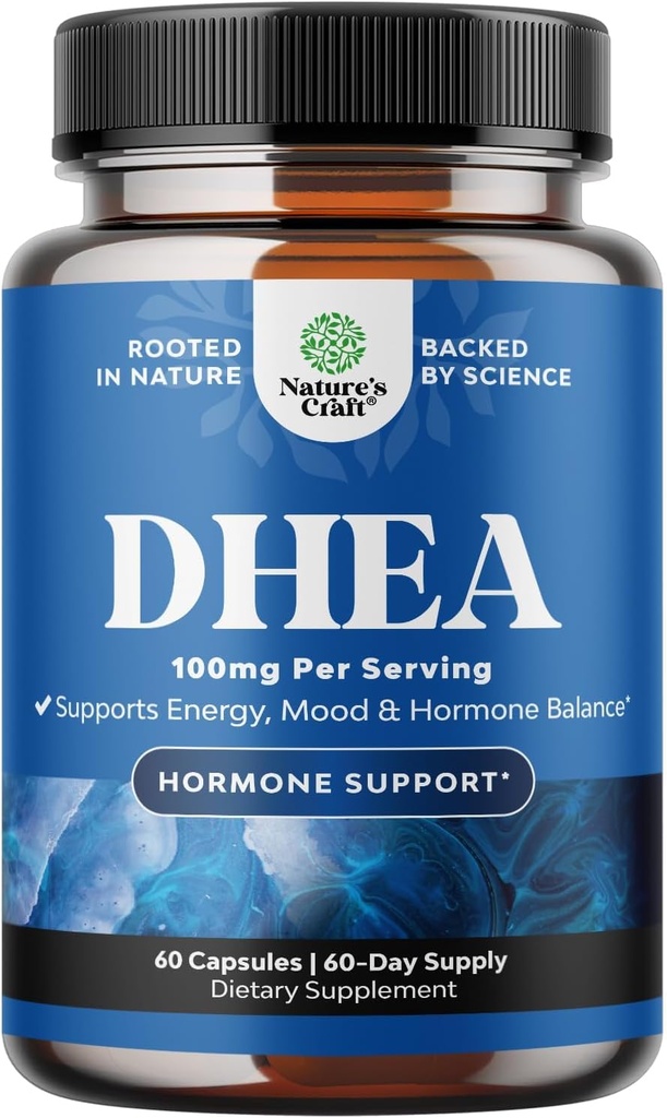 DHEA Suplemento para Mujeres y Hombres - Pura DHEA 100mg para Equilibrio hormonal, Mejora la Estabilidad del Modo, Función del Cerebro, Sistema Inmune, Energía & Fertilidad - Dehidroepiandrosterona cápsulas para adultos - 60 Ct