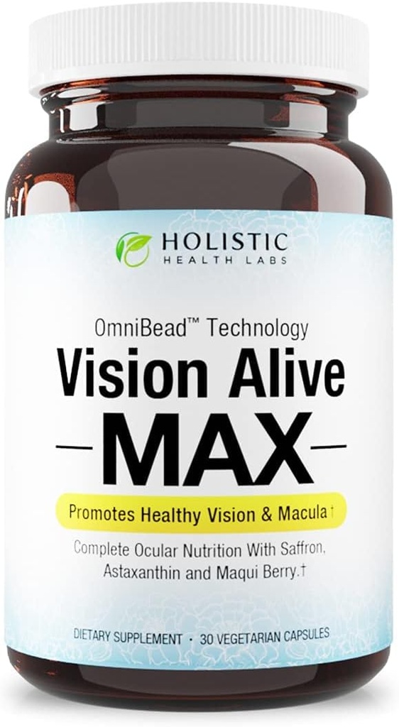 Holistic Health Labs Vision Alive Max con 8 Ingredientes Naturales Lutemax® 2020, Bilberries, Blueberries, c3g de Currant Negro, Maqui Berry, Saffron y Astaxanthin (30 Conde (Pack of 1))