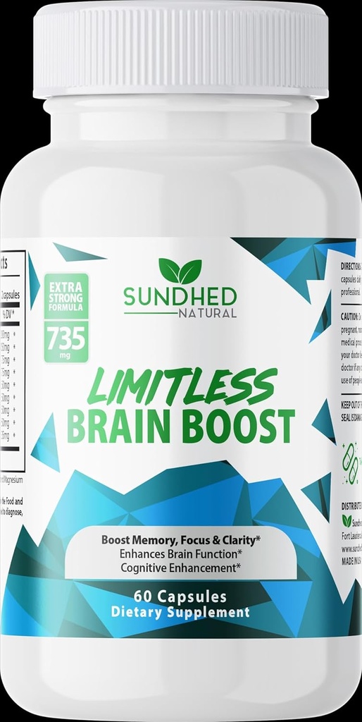 Boosto de cerebro ilimitado (60 caps) - Memoria, Focus, Claridad mental - Fórmula científica de nootrópica para el rendimiento de la mejora, Super Ginkgo Biloba, St John Wort Extract, DMAE