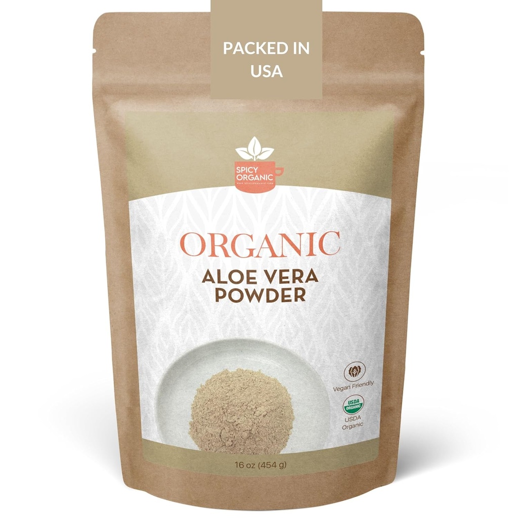 Orgánica Aloe Vera Powder para la piel &amp; el cabello – 4 oz. - Aloe Barbadensis - Máscara de la cara para la belleza natural, USDA Certified Organic &amp; Non-GMO