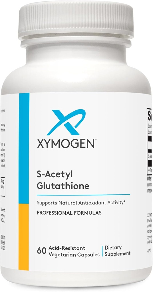 XYMOGEN S Acetyl Glutathione - Absorción superior Acetilada Glutathione Suplemento con cápsulas resistentes a los ácidos estomacales - envejecimiento saludable, celular, antioxidante + soporte inmunológico (60 cápsulas)