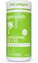 UpNourish Liposomal D3 & K2 MK-7, Advanced Absorption for Optimal Bone and Immune Health, Supplies 5000 IU 125 mcg Vitamin D3 y 100 mcg Vitamin k2 con Organic Coconut Oil, 365 Mini softgels