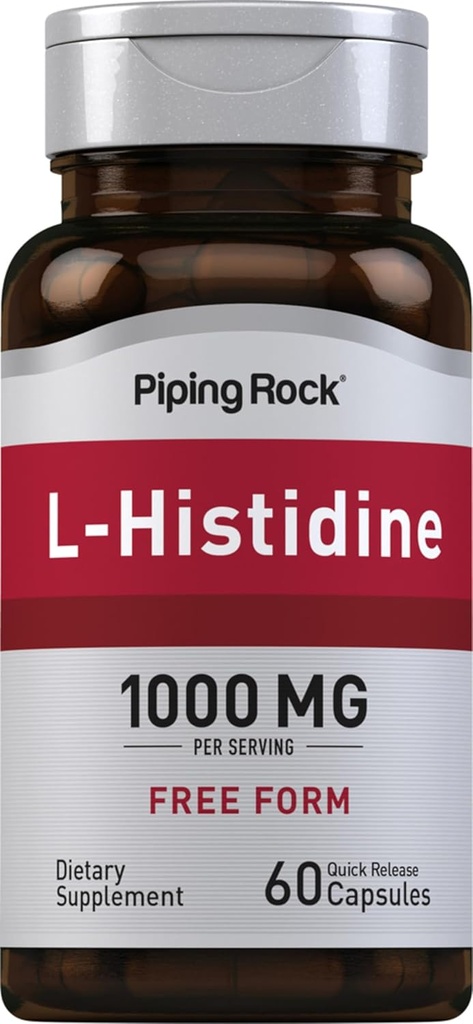Piping Rock L-Histidine 1000 mg | 60 Capsules | Free Form Supplement | Non-GMO, Gluten Free