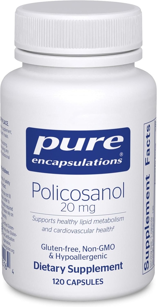 Encapsulaciones puras Policosanol 20 mg  Suplemento hipoalergénico Admite Metabolismo de Lipid saludable y función cardiovascular TEN 120 cápsulas