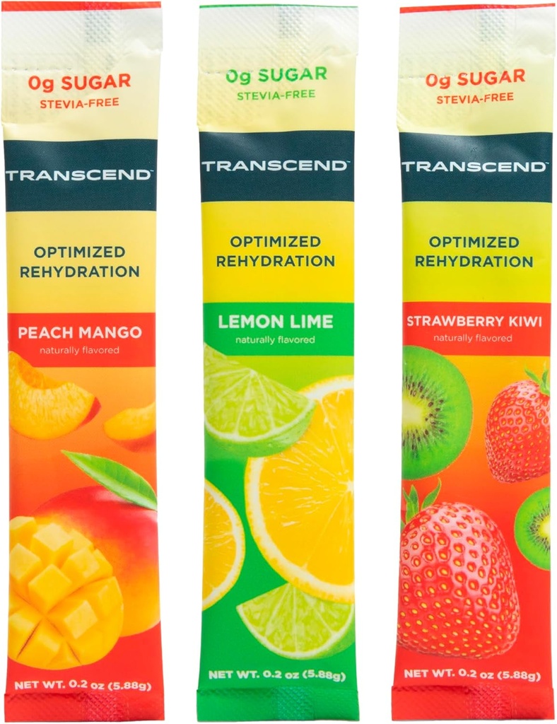 Hidratación Transcend - Rehidratación Optimal sin azúcar o Stevia Plus BCAAs y Magnesio - Sin Efectos de Azúcar de Sangre - 15-Pack