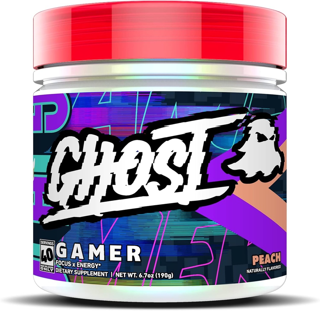 GHOST Gamer: Energy and Focus Support Fórmula - 40 Servings, Peach - Nootropics & Natural Caffeine for Atención, Precisión & Tiempo de reacción - Vegan, Gluten-Free