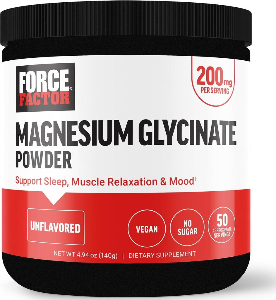 Factor de fuerza Magnesio Glycinate 200mg, Suplemento Magnesio para Mujeres y Hombres para apoyar el sueño, la relajación muscular y el mood, alta absorción, Vegan, 50 servidumbres