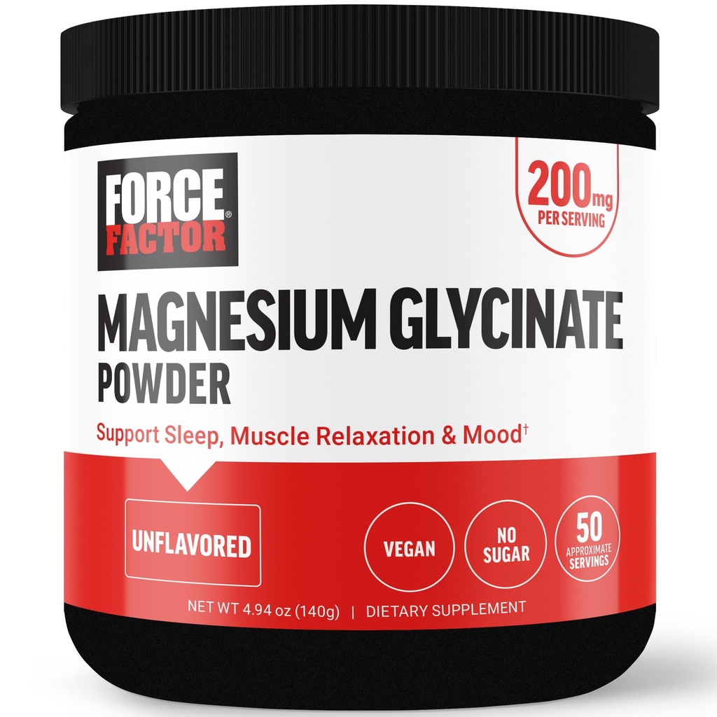 Factor de fuerza Magnesio Glycinate 200mg, Suplemento Magnesio para Mujeres y Hombres para apoyar el sueño, la relajación muscular y el mood, alta absorción, Vegan, 50 servidumbres