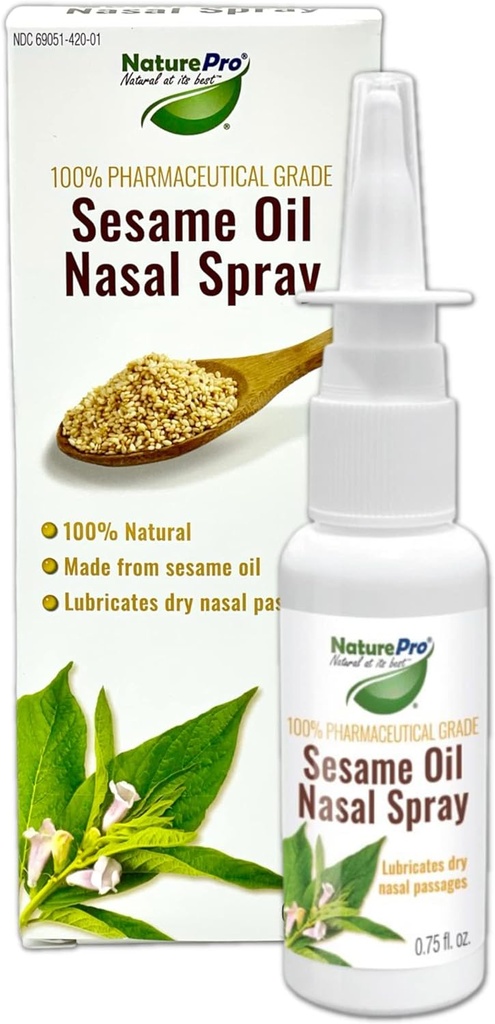 Orígen de hidratación nasal totalmente natural con aceite de sésamo de grado 100% farmacéutico 0.75fl. para calmar " hidratar la nariz seca, lubricante nasal " Decongestante para el alivio de la nariz seca