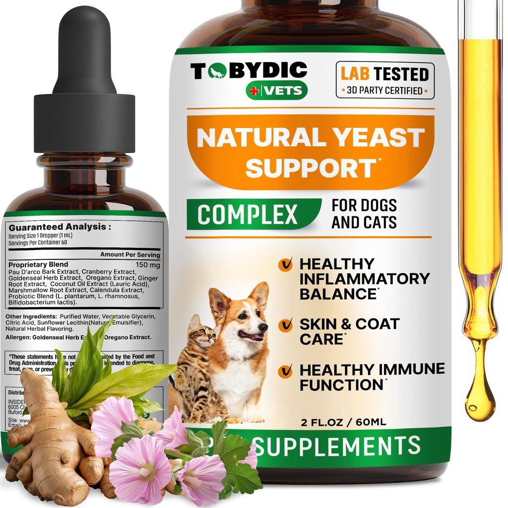 Natural Cats & Dog Yeast Infection Relief - Itchy Skin & Ear Treatment - Reduces Irritation & Relieves Itching and Allergy - Herbal Medicine Drops Supplement - Made in USA