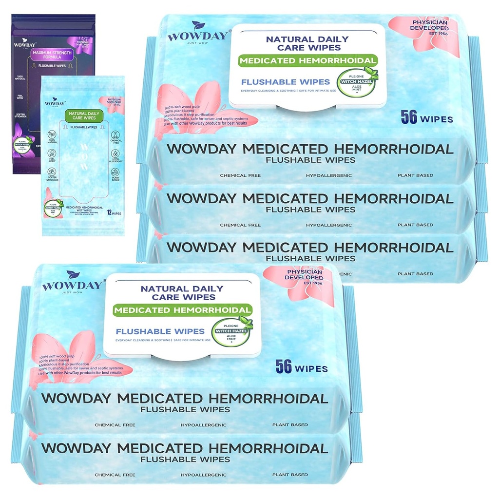 Flushable Hemorrhoid Wipes  Medicated Witch Hazel Wipes Ph Balanced  304 Count Fragrance Free Adult Hemorrhoid Treatment Witch Hazels Wipe for Butt Itch Relief Soothing