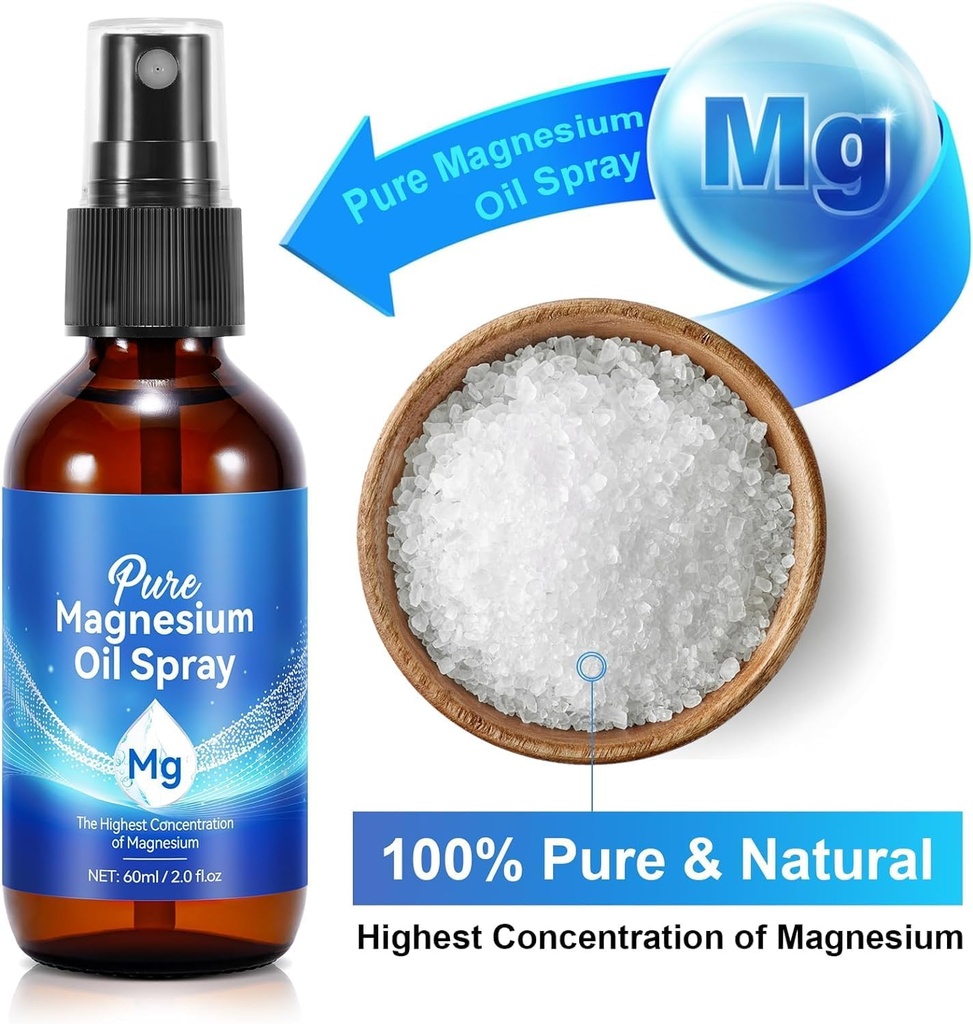 2 Packs Magnesium Spray, Puro Magnesium Oil Spray para Pies, Magnesio Natural Topical para Salud Corporal, Fácil de Absorb y Uso,Hair Smooth,Soothing,Relax para el sueño &amp; Muscle 4 Fl.Oz