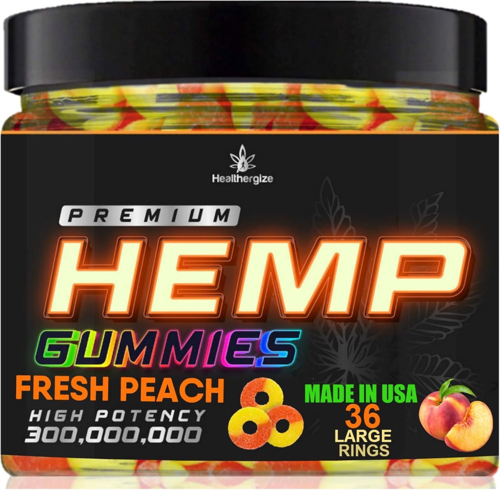 Hemp Gummies Peach Ring Gummy Bears-Natural Hemp Oil for Peace and Relaxation-Promote Sleep and Calmness-Non Groggy Edibles-Natural Omega-Made in USA