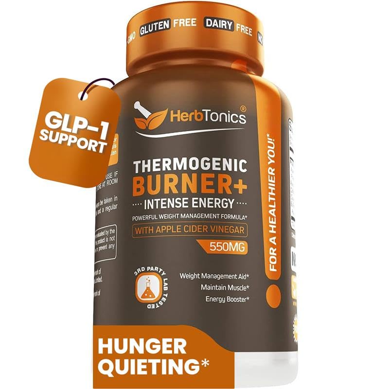 Herbtonics Thermogenic Burner + Apple Cider Vinegar – Weight Management Supplement for Women &amp; Men, Supports Appetite Management, Metabolism & Energy, 60 cápsulas vegetarianas