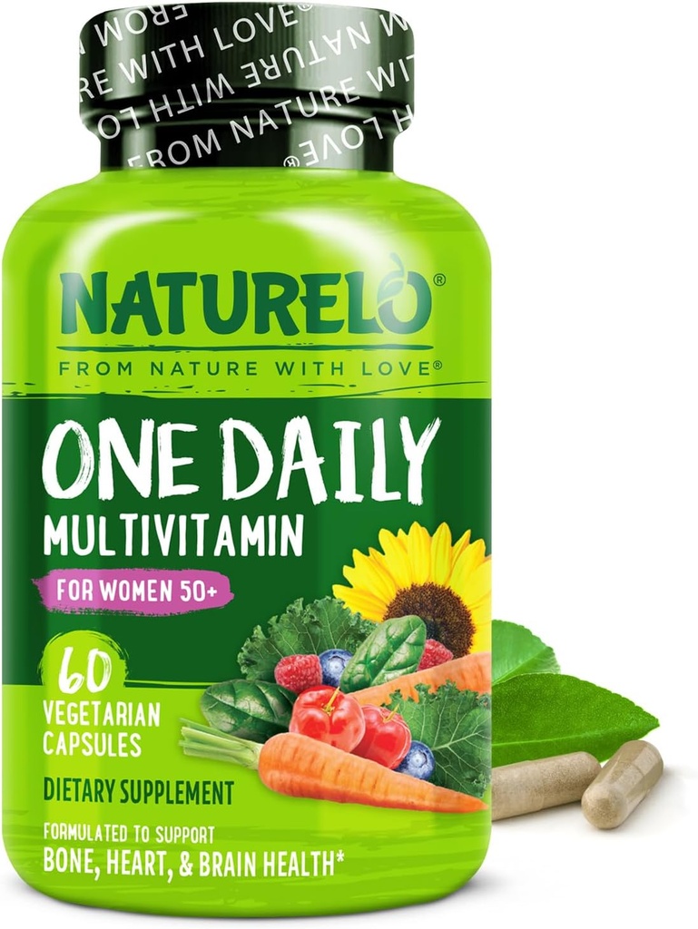 NATURELO One Daily Multivitamin for Women 50+ (Iron Free) - Menopause Support for Women Over 50 - Whole Food Supplement - Non-GMO - No Soy - 60 cápsulas - 2 Month Supply