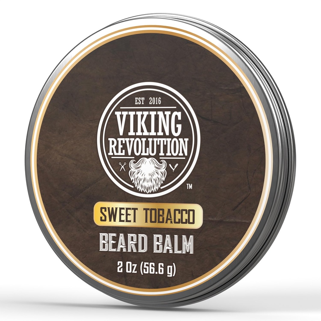 Vikingo Revolución Sweet Tobacco Beard Balm - Tobacco Scented Beard Butter with Argan Oil & Jojoba Oil - Softens and Moisturizes Beards for Men (2oz, 1 Pack)
