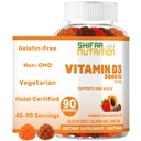 SHIFAA NUTRITION Vegetarian Vitamin D3 Gummies for Adults & Kids | 45-90 Servings, 2,000IU / 1,000IU | Non-GMO, Gluten-Free, Gelatin-Free | Supports Bones, Muscles & Immune System Halal Vitamins