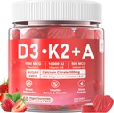 Vitamina D3 10000iu + K2 MK7 + A Gummies with Calcium Magnesium Zinc for Women &amp; Men, High Potency ADK Vitamin Supplement Support Healthy Immune System, Bone and Vision Function, Sugar Free 120 Cts