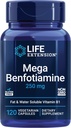 Supervivencia Mega Benfotiamina, 250 mg, una forma grasa-soluble de tiamina, metabolismo saludable, vitamina ultra biodisponible B1, alta potencia, libre de gluten, no GMO, vegetariano, 120 cápsulas