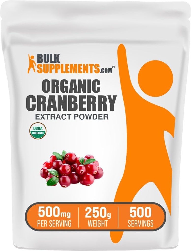 BulkSupplements.com Polvo de Extracto de Arándano Orgánico - Polvo de Sabor de Arándano Orgánico, Fuente de Vaccinium Macrocarpon Fruit - Vegan &amp; Gluten Gratis, 500 mg por Serving, 250g (8.8 oz) (Pack of 1)