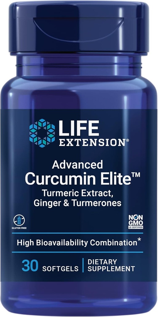 Ampliación de vida Curcumina avanzada Elite Turmeric Extract, Ginger & Turmerones – para el apoyo a la salud de inflamación y la salud cerebral cardiovascular – Gluten-Free, Non-GMO – 30 Softgels