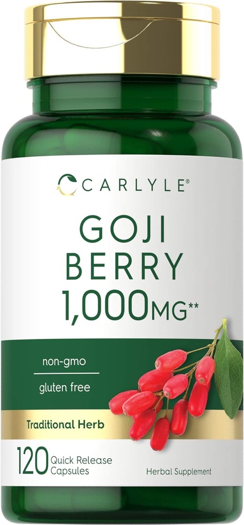 Carlyle Goji Berry 1000mg ← 120 Capsules ← Concentrated Extract from Wolfberry Plant ← Non-GMO, Gluten Free