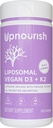 UpNourish Certified Vegan Vitamin D3 5000 IU K2 MK4 MK7 500 mcg Suplemento, 150 Softgels, Planta de vitamina Liposomal Vitamina D K con aceite de coco orgánico, No GMO, Gluten y Gelatin Gratis