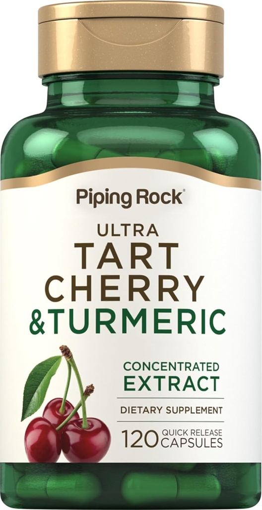 Piping Rock Turmeric y Tart Cherry Capsules Silencio 120 Cuenta Silencio con Black Pepper Extract Silencio Vegetarian, Non-GMO, Gluten Free Supplement
