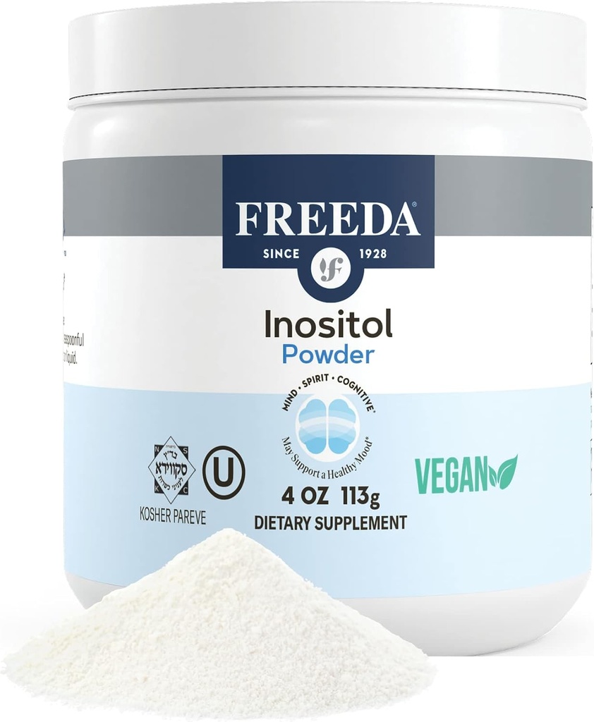 FREEDA Pure Myo-Inositol Powder – Vitamina B8 para la Salud Celular, Mood – Apoya la Fertilidad, Focus, Energy &amp; Nervous System Function – Kosher, Vegan, No Gluten-Free (4 oz)