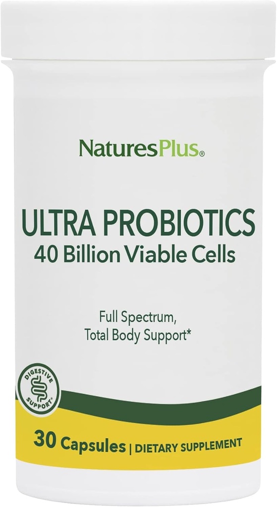 NaturesPlus Ultra Probióticos - 30 cápsulas veganos - Full Spectrum Total Body Support - Incluye Prebiótico Acai - 30 Servimientos