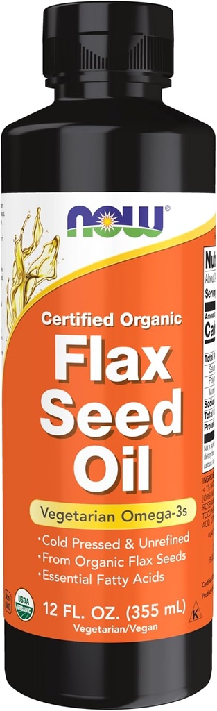 AHORA Alimentos Suplementos, Certified Organic Flax Seed Oil Liquid, Cold-Presed and Unrefined, 12-Ounce
