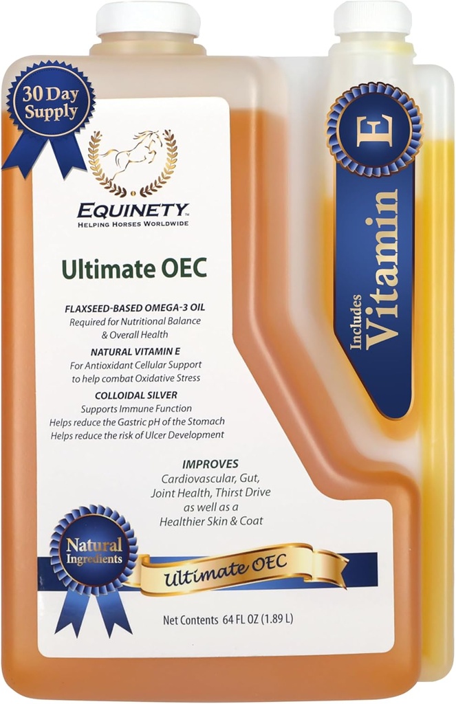 Ultimate OEC Horse Supplement – Omega 3, Vitamina E, Flaxseed Oil for Horses – Coat Defense, Joint & Hoof Support – Vet-Approved Equine Oil for Healthy Weight, Muscle &amp; Recovery