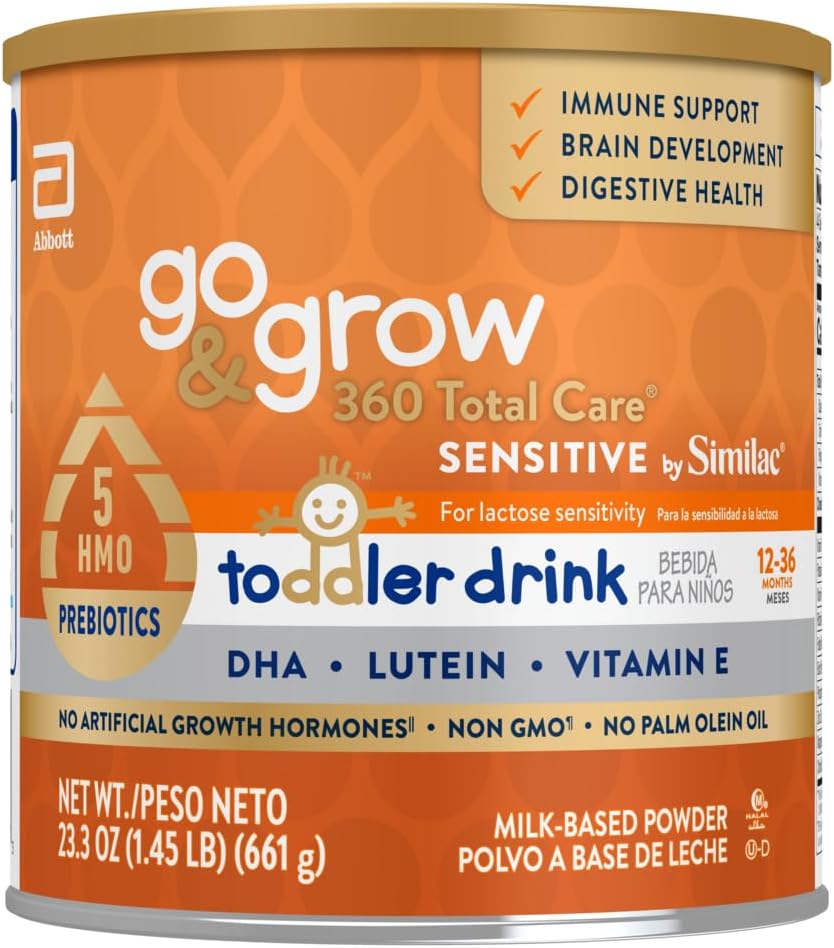 Go &amp; Grow 360 Total Care Sensitive by Similac Toddler Nutritional Drink With 5 HMOs, Powder, 23.3-oz Can