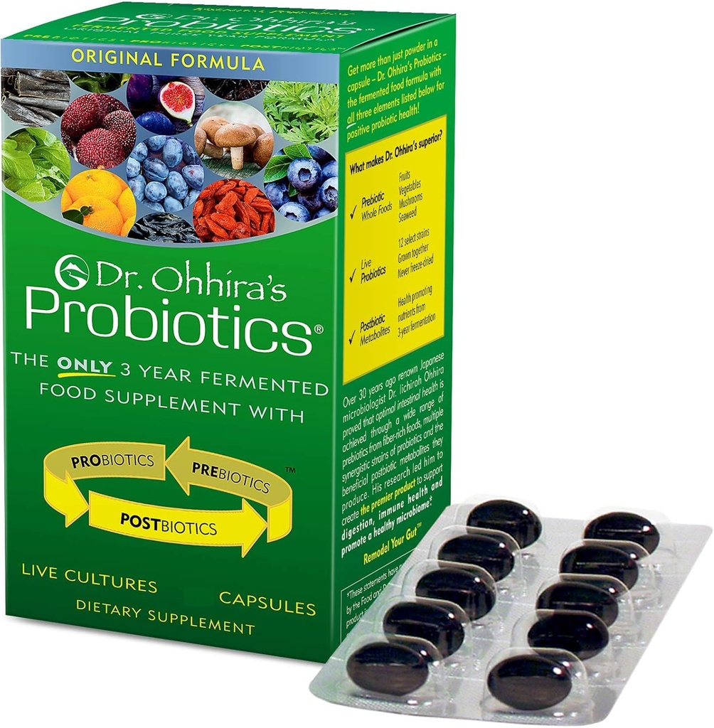Fórmula original del Dr. Ohhira con Prebióticos fermentados de 3 años, Probióticos activos vivos y el único producto con metabolitos postbióticos, 100 cápsulas