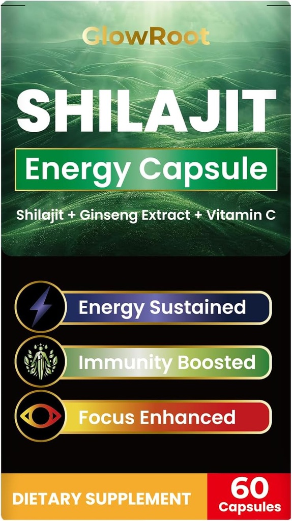 Shilajit Capsules, Shilajit de Alto Grado de Himalaya, Ácido Fulvico Abundante &amp; 85+ Minerales Trace, Gluten Libre, No Añadido Shilajit de Azúcar Capsules para Hombres y Mujeres