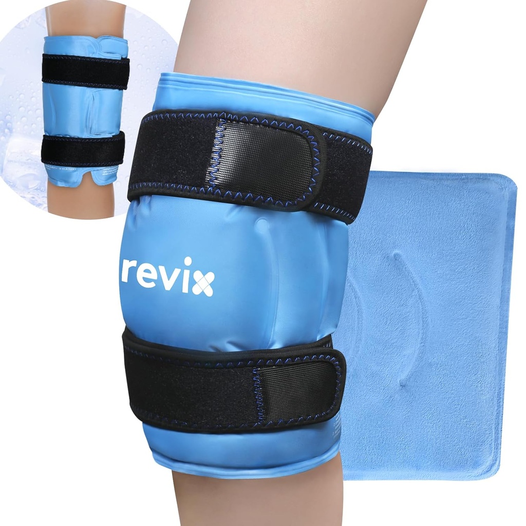 REVIX 19" Extra Large Knee Ice Pack Wrap Around Entire Knee, Reutilizable Gel Cold Pack para el malestar y la fatiga posterior al entrenamiento, la compresión fría, mejora comodidad y recuperación