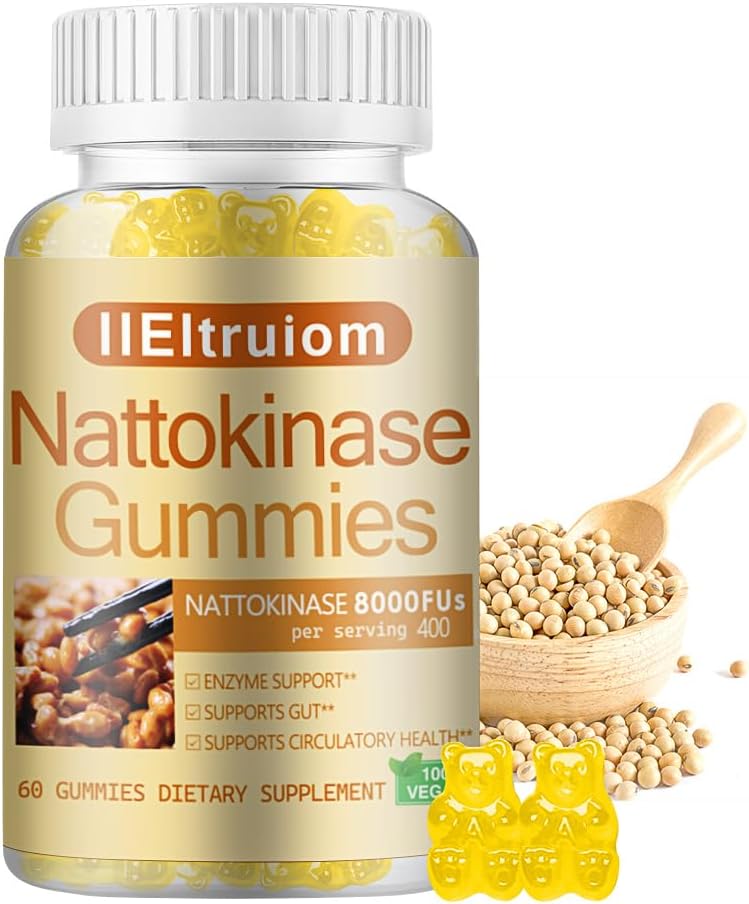 Nattokinase Suplemento 8.000 FU(400mg) Por Serving, Hawthorn &amp; Beet Root Extract, Nattokinase Gummies Tradicional Natto Extracto Fuente, 60 Condes