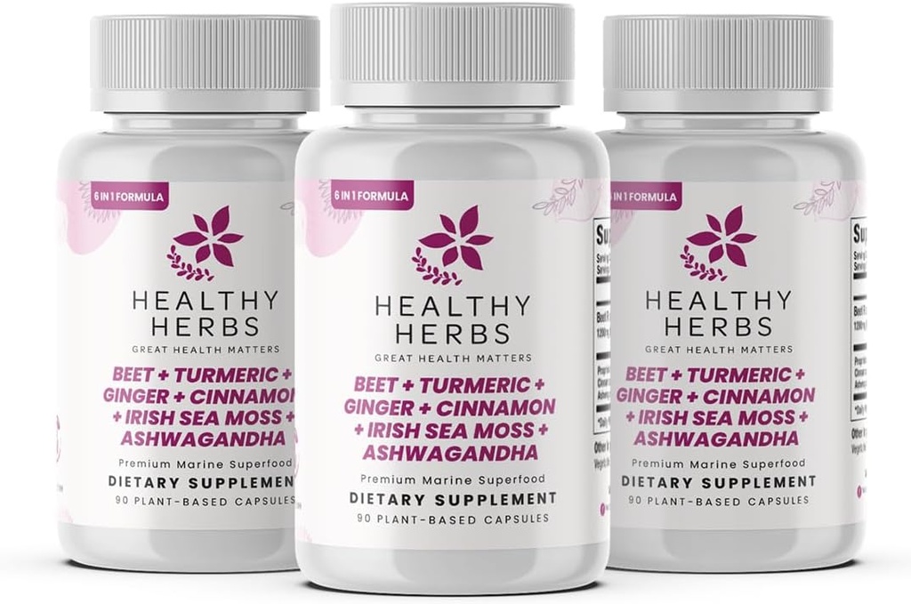 Herbss saludables Sea Moss Capsules ← 1950mg BATCG-6 "Heart Complex Advanced Sea Moss Superblend ← US-Made, Vegan, Non-GMO, Easy-Swallow (3-Pack)