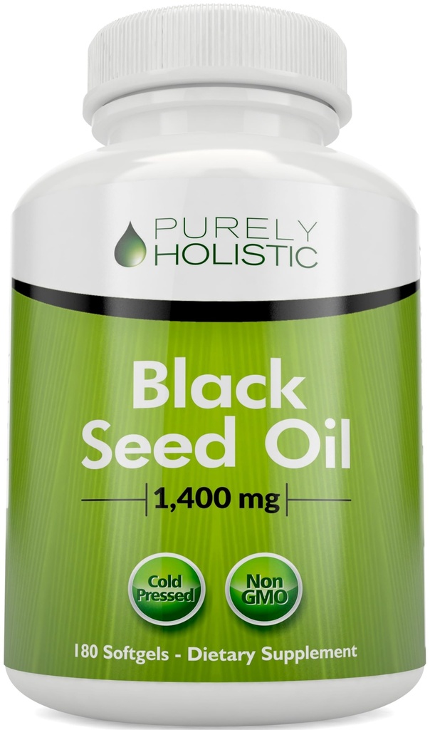 Purely Holistic Black Seed Oil Capsules 1400mg, 180 Softgels, 3 Month Supply - Cold Pressed Nigella Sativa, Rich in Omega 6, 9 & TQ, Black Cumin Seed Oil, Immune Support, Joints and Digestion