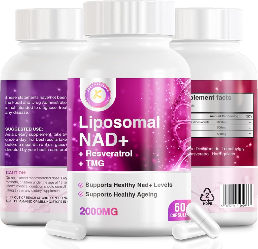 Pure NAD Resveratrol and TMG, 2000mg, 3 in 1 Advanced Formula, Immune & Energy Support, Skin & Overall Health, 60 Capsules