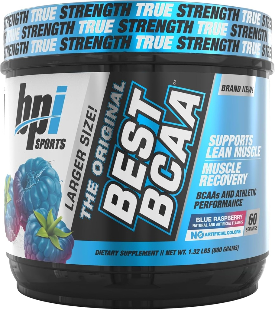 BPI Sports Best BCAA - BCAA Powder - Branched Chain Amino Acids - Muscle Recovery - Muscle Protein Synthesis - Improved Performance – Hydration – Blue Raspberry - 60 Servings - 21.12 Oz