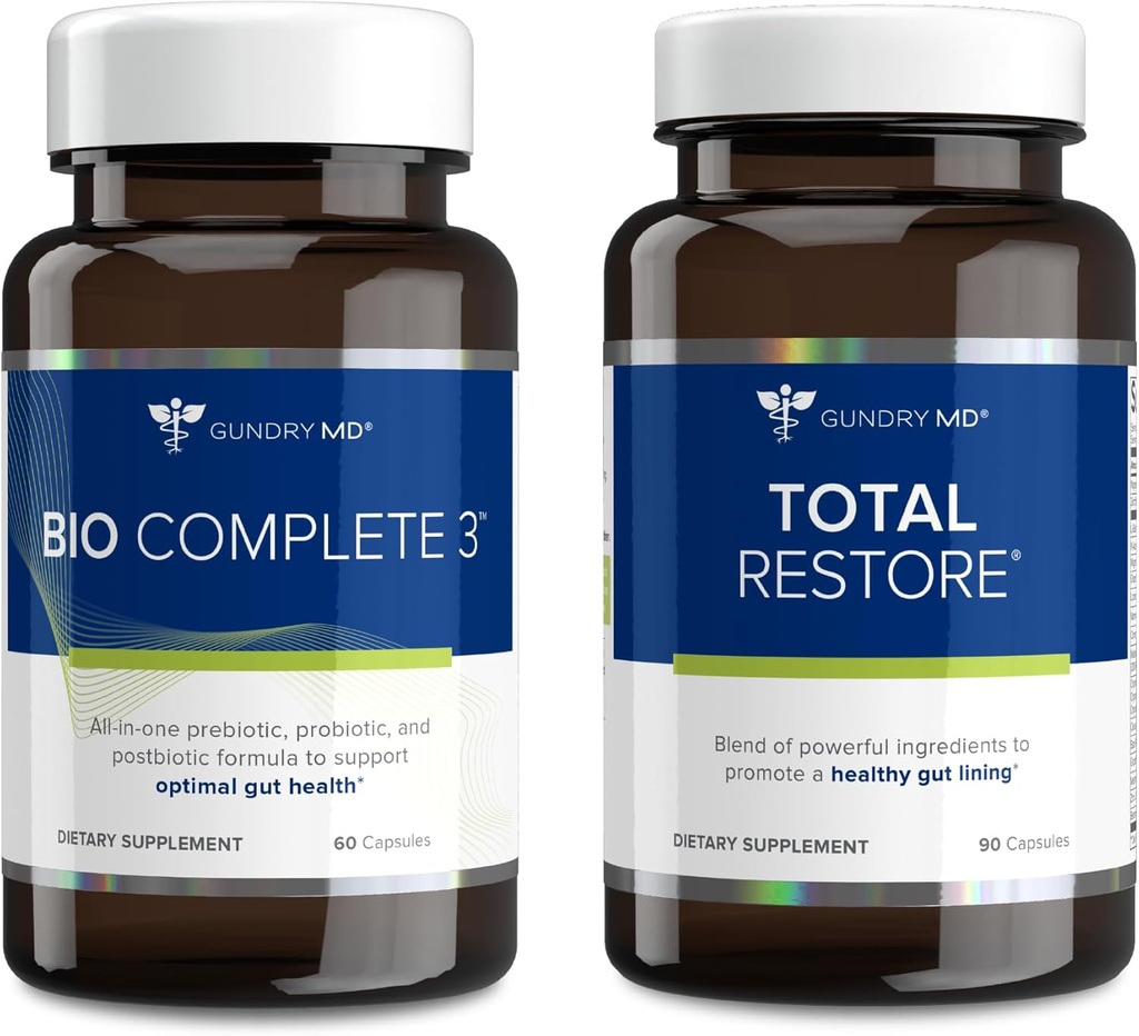 Gundry MD Bio Complete 3 y Total Restore Bundle - Prebiótico, Probiótico, Postbiótico para apoyar la salud óptima de Gut