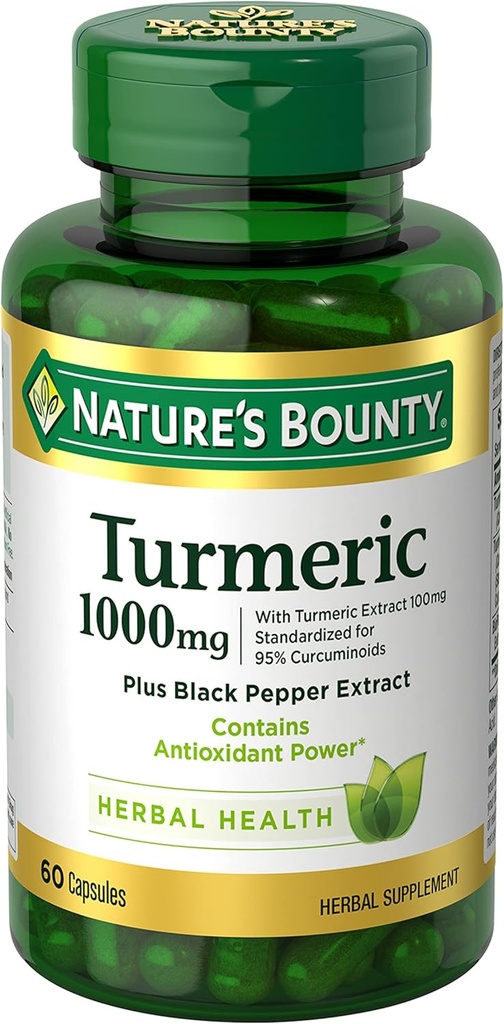 Turmérica de recompensa de la naturaleza con extracto de cobre negro, apoya la salud antioxidante, 1000 mg, 60 cápsulas