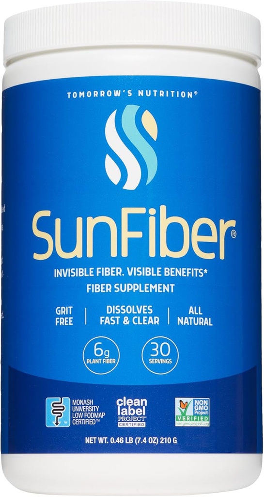 Nutrición de mañana, Sunfiber, Prebiótico Fiber Suplemento para Salud Digestiva, Bajo FODMAP, Libre de gluten, Desarrollado, 30 Servimientos