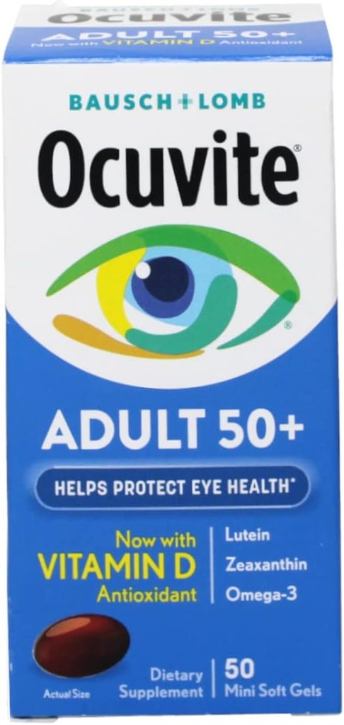 Ocuvite Adulto 50+ Vitaminas Oculares y Suplementos Minerales con Lutein, Zeaxanthin y Omega-3, 50 Cuenta (Pack of 10)
