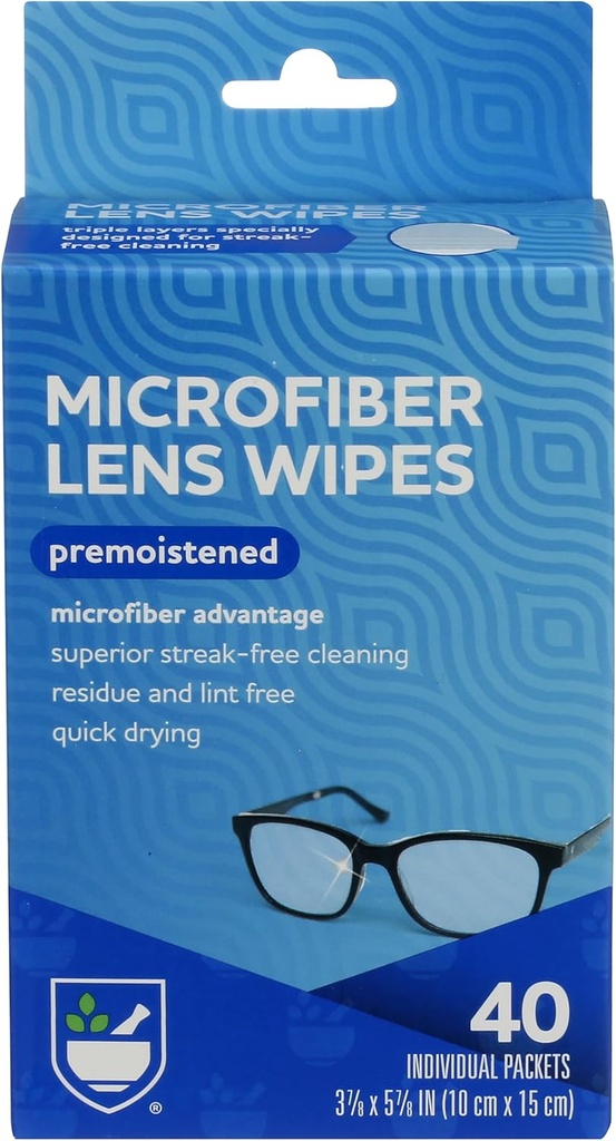 Rite Aid Eye Care Microfiber Lens Wipes, Premoistened, Individually Wrapped Packets - 40 Cuenta ← Quick Drying, Anti-Streak Fórmula Anterior Eyeglass Cleaning Wipes  durable Eye Glass Cleaner and Cloths ← Lens Wipes